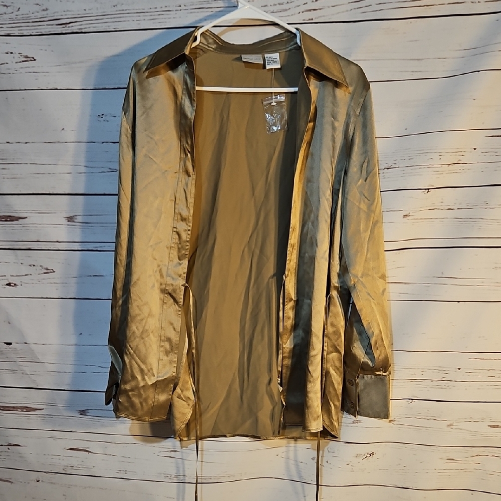 Newport Vintage‎ Look Silky Champagne Button Down Long sleeve Night Sleep ,8